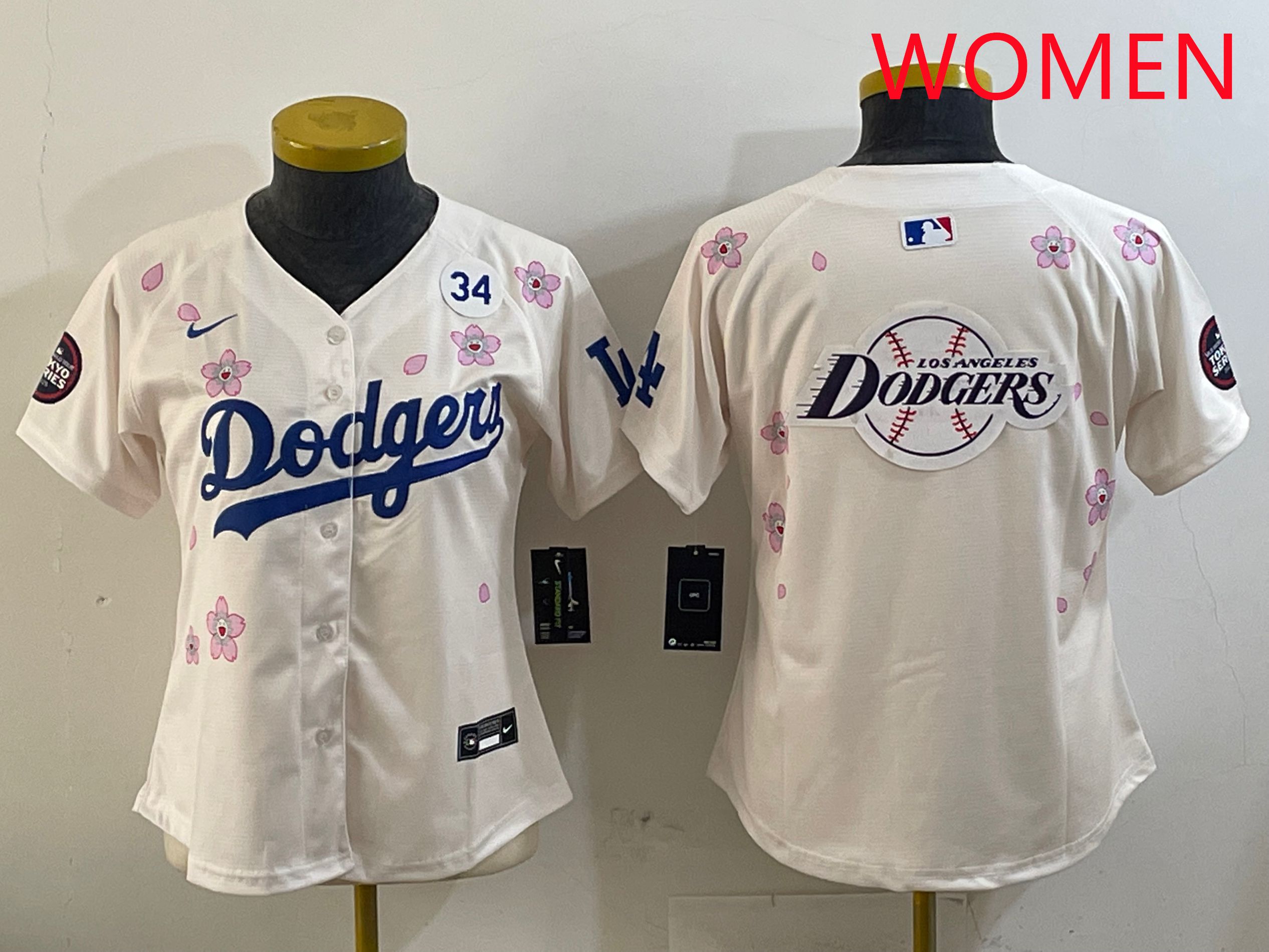Women Los Angeles Dodgers Blank Cream Sakura Edition 2025 Nike MLB Jersey style 28